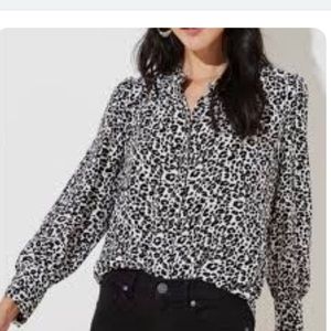 Loft black white cheetah print button down too small petite